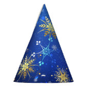 XMAS Blauwe Achtergrond met Golden Snowflakes Feesthoedjes (Links)