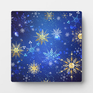 XMAS Blauwe Achtergrond met Golden Snowflakes Fotoplaat