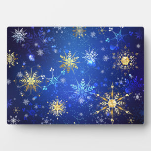 XMAS Blauwe Achtergrond met Golden Snowflakes Fotoplaat
