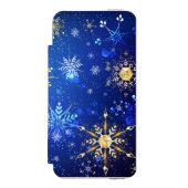 XMAS Blauwe Achtergrond met Golden Snowflakes Incipio iPhone Portemonnee Hoesje (Voorkant Agenda)