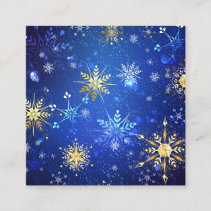 XMAS Blauwe Achtergrond met Golden Snowflakes Informatiekaartje