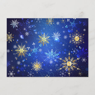 XMAS Blauwe Achtergrond met Golden Snowflakes Informatiekaartje