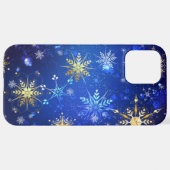 XMAS Blauwe Achtergrond met Golden Snowflakes iPhone Hoesje (Achterkant horizontaal)