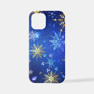 XMAS Blauwe Achtergrond met Golden Snowflakes iPhone 12 Mini Hoesje