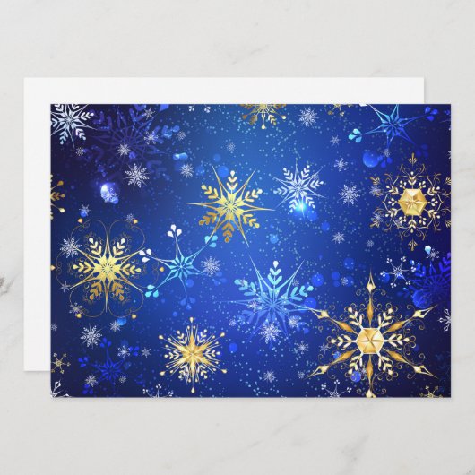 XMAS Blauwe Achtergrond met Golden Snowflakes Kaart (Voorkant / Achterkant)