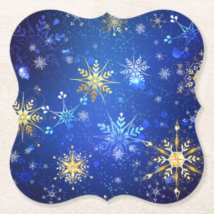 XMAS Blauwe Achtergrond met Golden Snowflakes Kartonnen Onderzetters