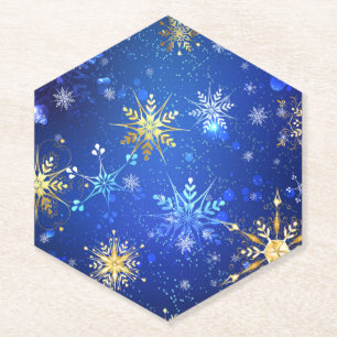 XMAS Blauwe Achtergrond met Golden Snowflakes Kartonnen Onderzetters
