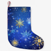 XMAS Blauwe Achtergrond met Golden Snowflakes Kleine Kerstsok (Voorkant)