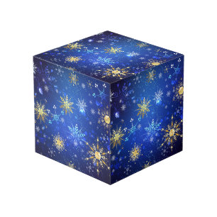 XMAS Blauwe Achtergrond met Golden Snowflakes Kubus