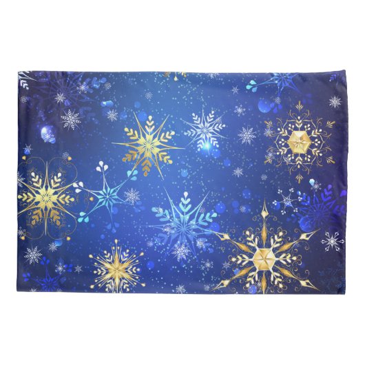 XMAS Blauwe Achtergrond met Golden Snowflakes Kussensloop (Achterkant)