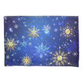 XMAS Blauwe Achtergrond met Golden Snowflakes Kussensloop (Voorkant)