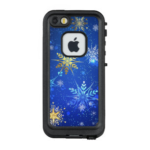 XMAS Blauwe Achtergrond met Golden Snowflakes LifeProof FRÄ’ iPhone SE/5/5s Hoesje