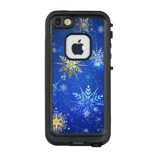 XMAS Blauwe Achtergrond met Golden Snowflakes LifeProof iPhone Hoesje (Achterkant)