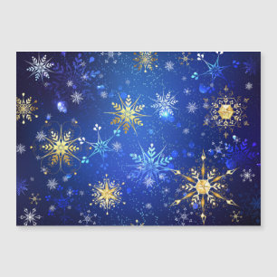 XMAS Blauwe Achtergrond met Golden Snowflakes Magnetische Uitnodiging