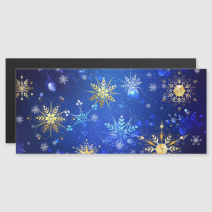 XMAS Blauwe Achtergrond met Golden Snowflakes Magnetische Uitnodiging