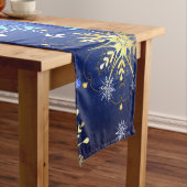 XMAS Blauwe Achtergrond met Golden Snowflakes Medium Tafelloper (Voorbeeld)