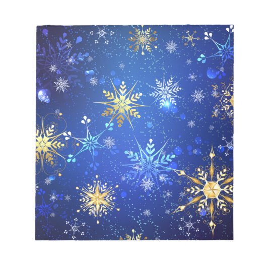XMAS Blauwe Achtergrond met Golden Snowflakes Notitieblok (Voorkant)