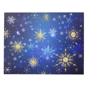 XMAS Blauwe Achtergrond met Golden Snowflakes Notitieblok