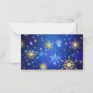 XMAS Blauwe Achtergrond met Golden Snowflakes Notitiekaartje