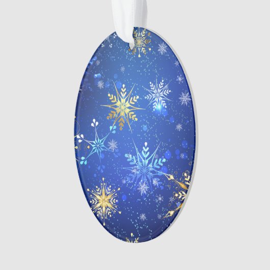 XMAS Blauwe Achtergrond met Golden Snowflakes Ornament (voorkant)