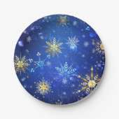 XMAS Blauwe Achtergrond met Golden Snowflakes Papieren Bordje (Voorkant)