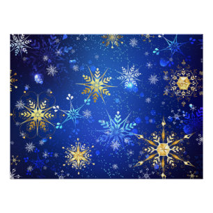 XMAS Blauwe Achtergrond met Golden Snowflakes Perfect Poster