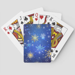 XMAS Blauwe Achtergrond met Golden Snowflakes Pokerkaarten