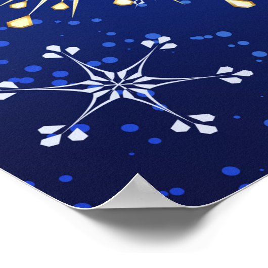 XMAS Blauwe Achtergrond met Golden Snowflakes Poster (Hoek)