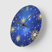 XMAS Blauwe Achtergrond met Golden Snowflakes Ronde Klok (Hoek)