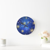 XMAS Blauwe Achtergrond met Golden Snowflakes Ronde Klok (Huis)