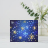 XMAS Blauwe Achtergrond met Golden Snowflakes RSVP Kaartje (Staand voorkant)