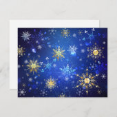 XMAS Blauwe Achtergrond met Golden Snowflakes RSVP Kaartje (Voorkant / Achterkant)