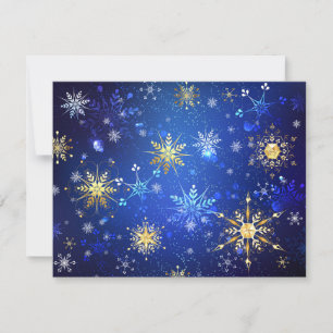 XMAS Blauwe Achtergrond met Golden Snowflakes RSVP Kaartje