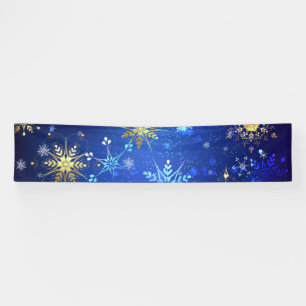 XMAS Blauwe Achtergrond met Golden Snowflakes Spandoek