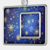 XMAS Blauwe Achtergrond met Golden Snowflakes Verzilverd Kader Ornament (Links)