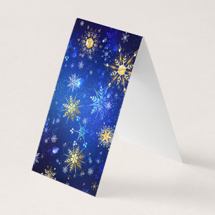 XMAS Blauwe Achtergrond met Golden Snowflakes Visitekaartjes