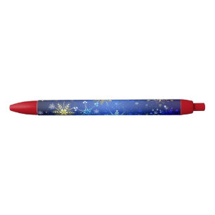 XMAS Blauwe Achtergrond met Golden Snowflakes Zwarte Inkt Pen