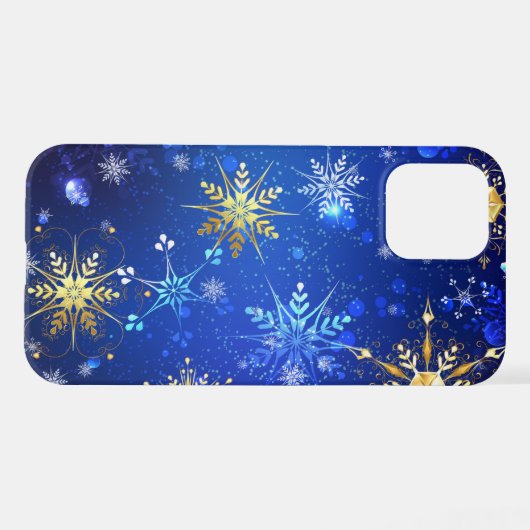 XMAS Blue Background with Golden Snowflakes iPhone Hoesje (Achterkant horizontaal)