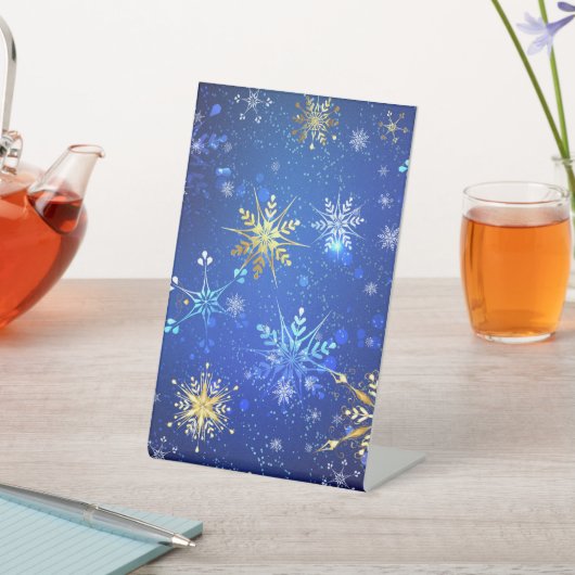 XMAS Blue Background with Golden Snowflakes Reclamebord Met Voetstuk (Insitu)