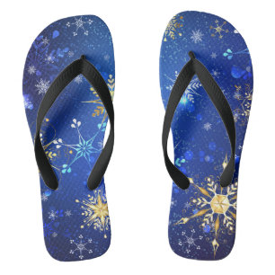 XMAS Blue Background with Golden Snowflakes Teenslippers