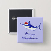 Xmas Blue Marlin Vierkante Button 5,1 Cm (Voorkant /achterkant)