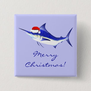 Xmas Blue Marlin Vierkante Button 5,1 Cm