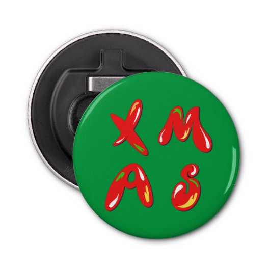 Xmas Bubble-tekst Button Flesopener (Voorkant)