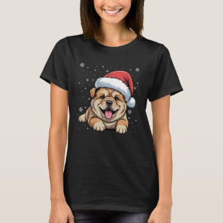 Xmas Chow Chow Dog Wearing Santa Hat Pet Animal Lo T-shirt
