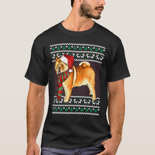 Xmas Chow Dog Santa Hat Ugandevol kerstfeest T-shirt (Voorkant)