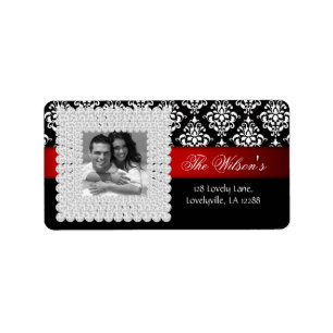 Xmas Damask Wedding Jewel Black Red White Etiket
