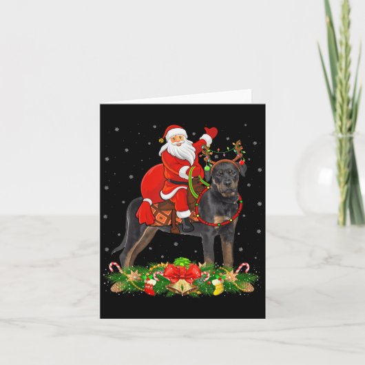 Xmas Decor Funny Santa Riding Rottweiler Dog Chris Kaart (Voorkant)