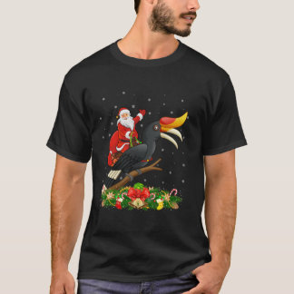 Xmas Decor Lights Funny Santa Riding Hornbill Bird T-shirt