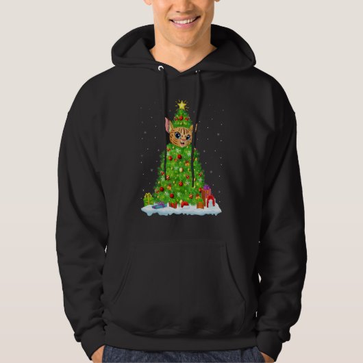 Xmas Decorations Lights Santa Bobcat Christmas Tre Hoodie (Voorkant)