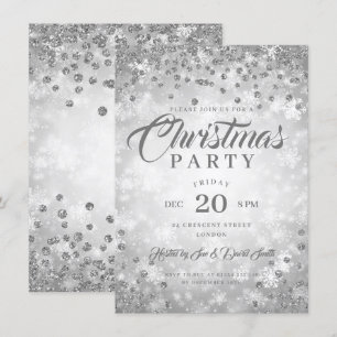 Xmas Dinner Party Silver Winter Diamonds Glitter Kaart